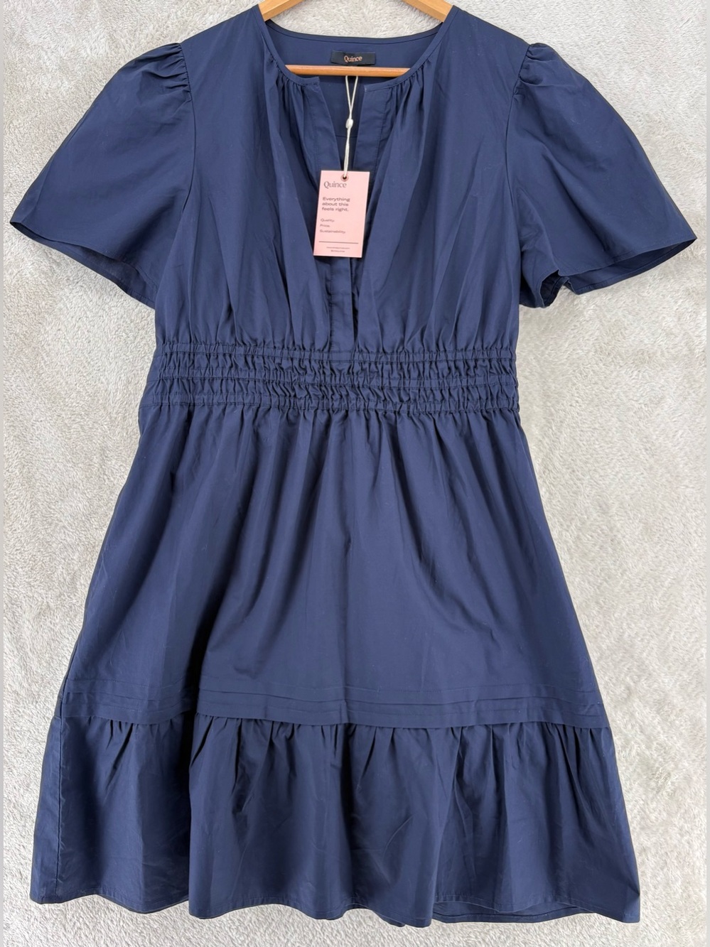 NWT Quince 100% Organic Cotton Poplin Tiered Mini Dress-Navy - Picture 5 of 9